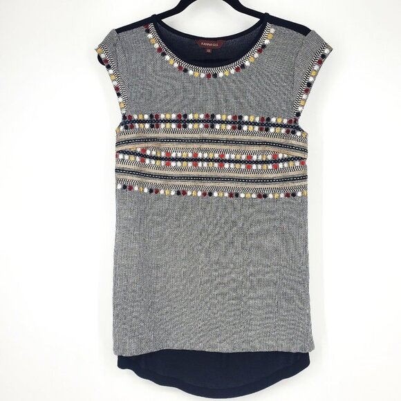 Anthropologie Ranna Gill Embroidered Peasant Top Black/White XS - Picture 1 of 10